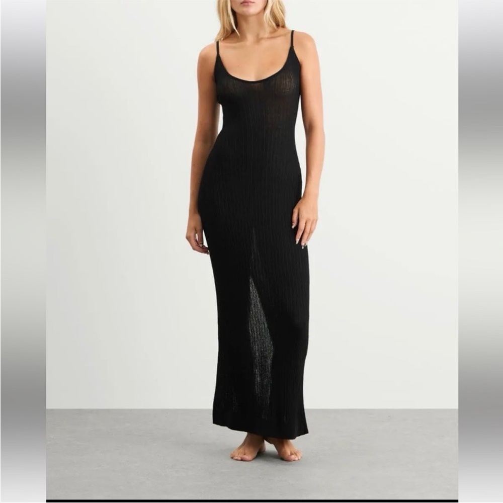 SKIMS Onyx Sheer Knit MIDI Dress Small NWT